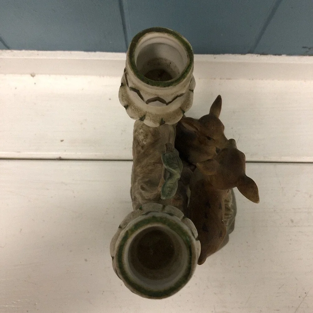 Vtg Fawn Deer Double Taper Candle 5.5” Holder Figurine Made In Japan‎